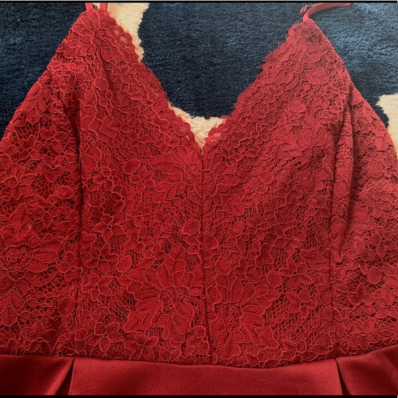 Wine Red Lace Bodice Skater Dress - Picture 9 of 11